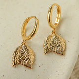 Dainty Dangling Tulip Huggie Hoop Earrings - Vintage Hammered Metal Floral Charm Hoops - floysun