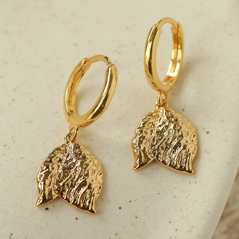 Dainty Dangling Tulip Huggie Hoop Earrings - Vintage Hammered Metal Floral Charm Hoops - floysun