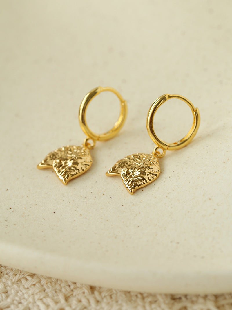 Dainty Dangling Tulip Huggie Hoop Earrings - Vintage Hammered Metal Floral Charm Hoops - floysun