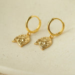 Dainty Dangling Tulip Huggie Hoop Earrings - Vintage Hammered Metal Floral Charm Hoops - floysun