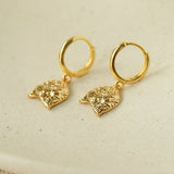 Dainty Dangling Tulip Huggie Hoop Earrings - Vintage Hammered Metal Floral Charm Hoops - floysun