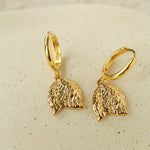 Dainty Dangling Tulip Huggie Hoop Earrings - Vintage Hammered Metal Floral Charm Hoops - floysun