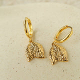 Dainty Dangling Tulip Huggie Hoop Earrings - Vintage Hammered Metal Floral Charm Hoops - floysun