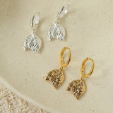 Dainty Dangling Tulip Huggie Hoop Earrings - Vintage Hammered Metal Floral Charm Hoops - floysun