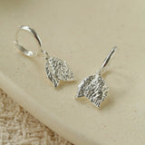 Dainty Dangling Tulip Huggie Hoop Earrings - Vintage Hammered Metal Floral Charm Hoops - floysun