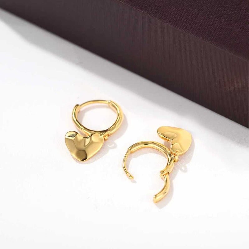 Dainty Heart Huggie Hoop Earrings - Dangling 925 Sterling Silver Charm Hoops - floysun