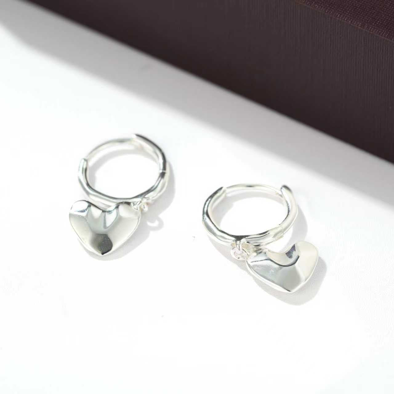 Dainty Heart Huggie Hoop Earrings - Dangling 925 Sterling Silver Charm Hoops - floysun