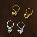 Dainty Heart Huggie Hoop Earrings - Dangling 925 Sterling Silver Charm Hoops - floysun