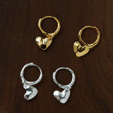 Dainty Heart Huggie Hoop Earrings - Dangling 925 Sterling Silver Charm Hoops - floysun