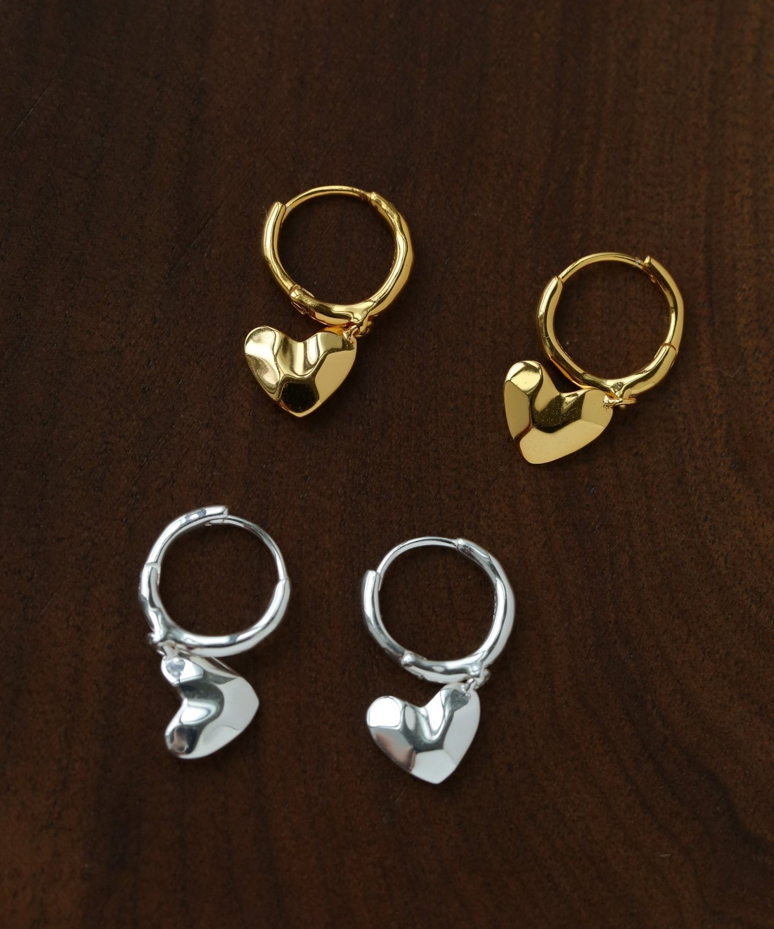 Dainty Heart Huggie Hoop Earrings - Dangling 925 Sterling Silver Charm Hoops - floysun