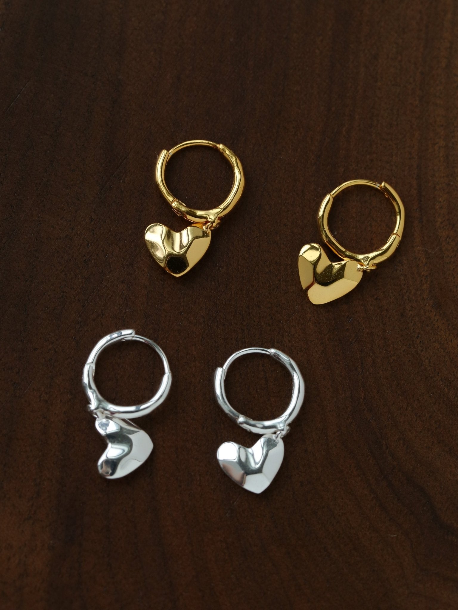 Dainty Heart Huggie Hoop Earrings - Dangling 925 Sterling Silver Charm Hoops - floysun