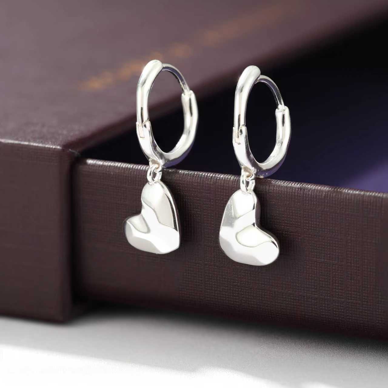 Dainty Heart Huggie Hoop Earrings - Dangling 925 Sterling Silver Charm Hoops - floysun