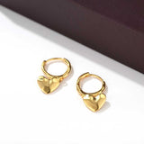 Dainty Heart Huggie Hoop Earrings - Dangling 925 Sterling Silver Charm Hoops - floysun