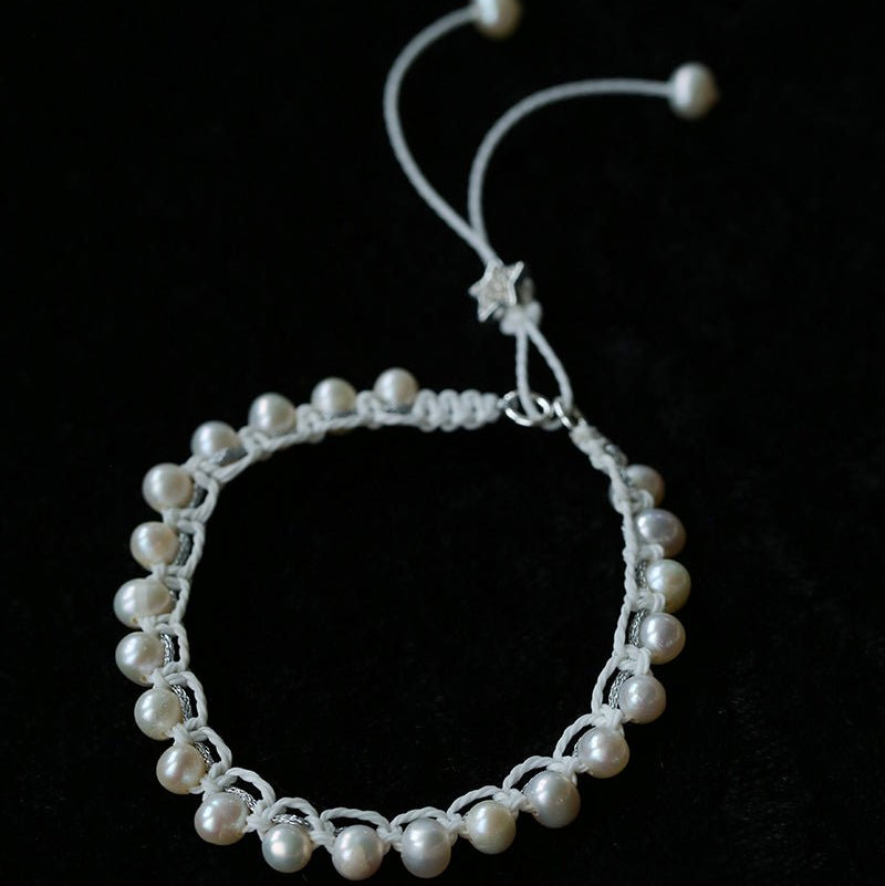 Dainty Star Adjustable Cord Pearl Bracelet - Handcrafted Celestial Cord Charm Bangle - floysun