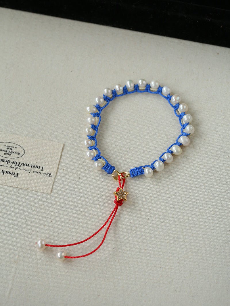 Dainty Star Adjustable Cord Pearl Bracelet - Handcrafted Celestial Cord Charm Bangle - floysun