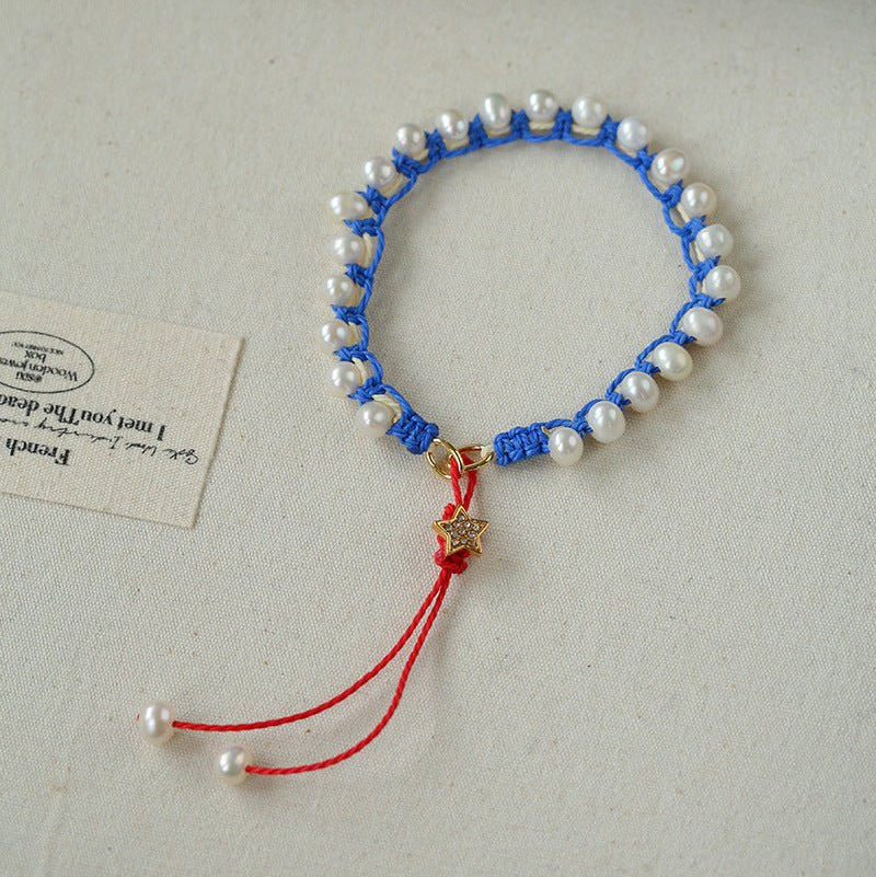 Dainty Star Adjustable Cord Pearl Bracelet - Handcrafted Celestial Cord Charm Bangle - floysun