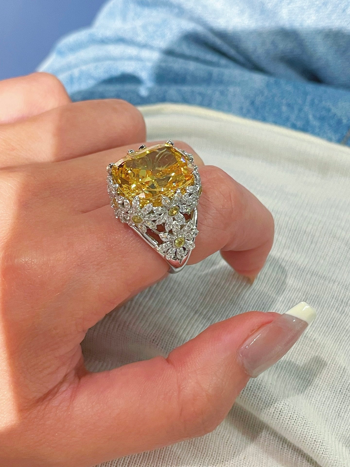 Dainty Yellow Diamond Daisy Ring – Floral Engagement Style - floysun