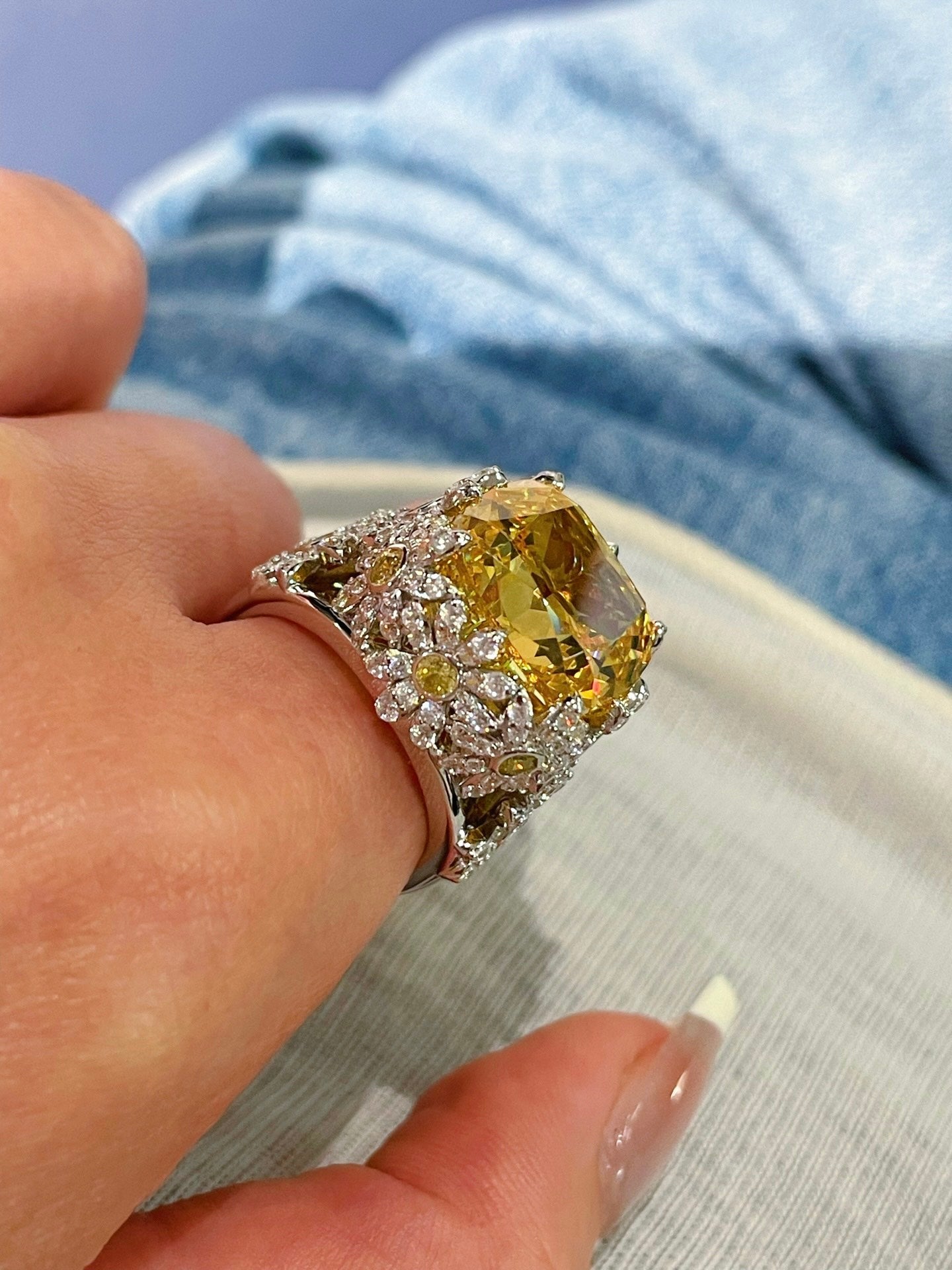 Dainty Yellow Diamond Daisy Ring – Floral Engagement Style - floysun