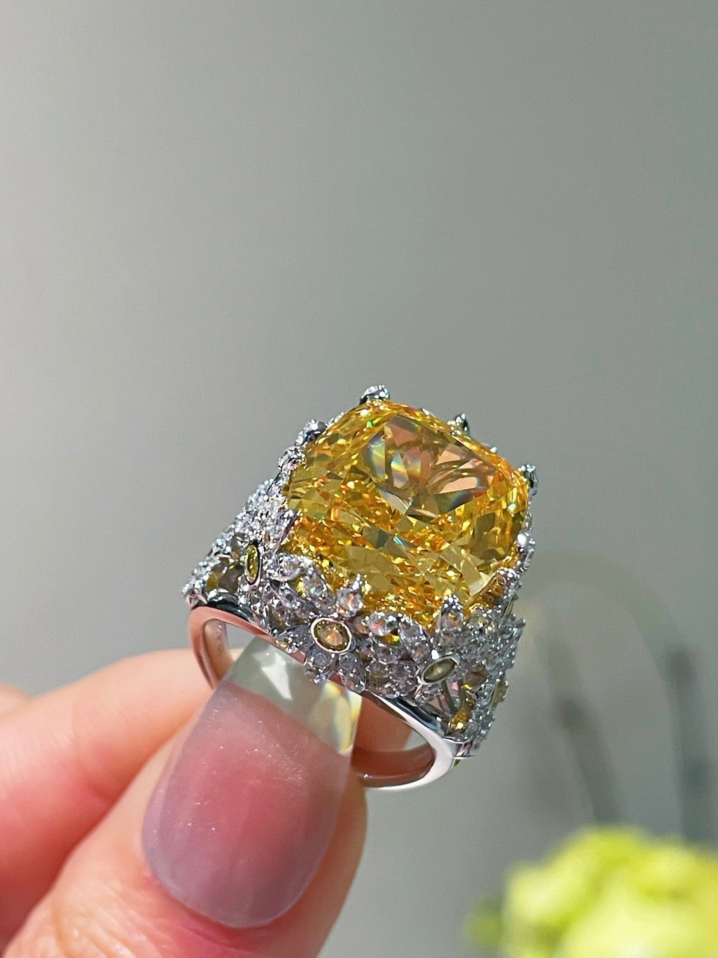Dainty Yellow Diamond Daisy Ring – Floral Engagement Style - floysun