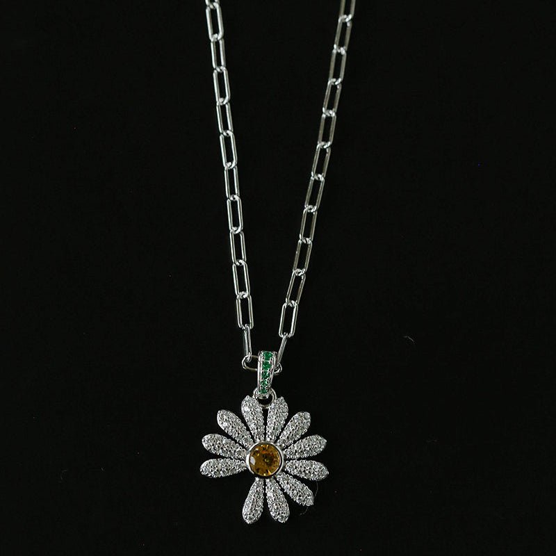Daisy Pendant Necklace Solid 925 Sterling Silver Unisex - floysun