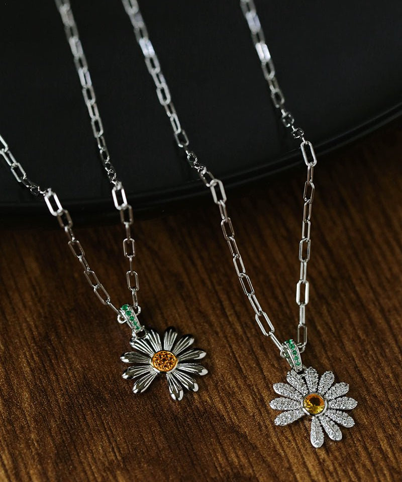 Daisy Pendant Necklace Solid 925 Sterling Silver Unisex - floysun
