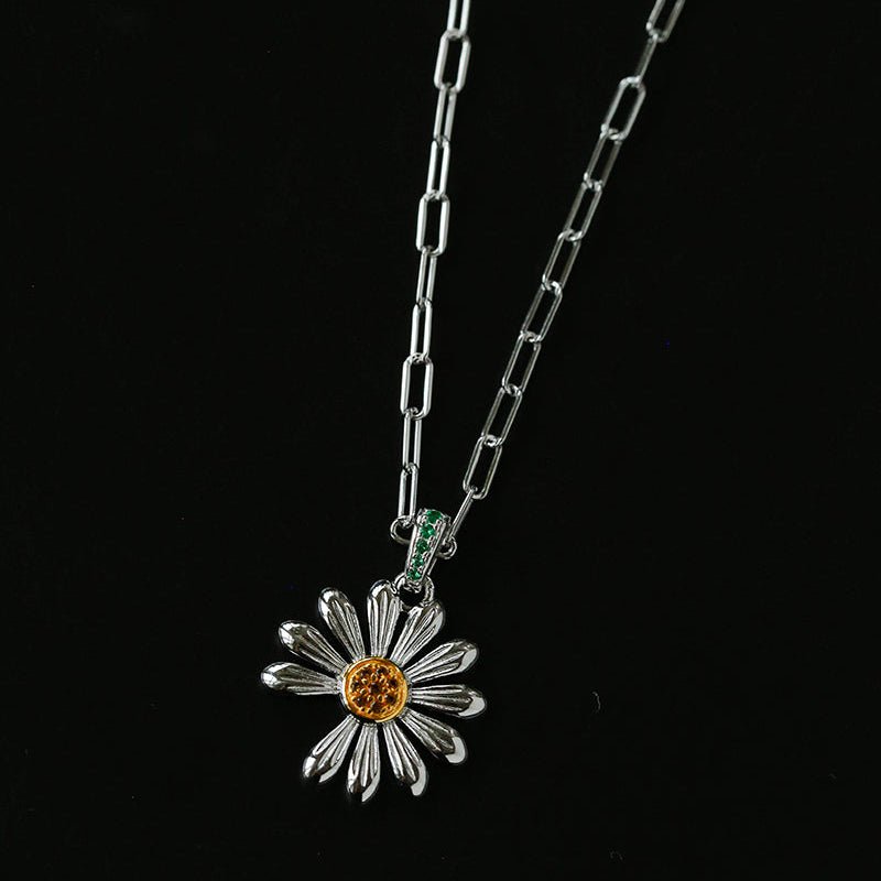 Daisy Pendant Necklace Solid 925 Sterling Silver Unisex - floysun
