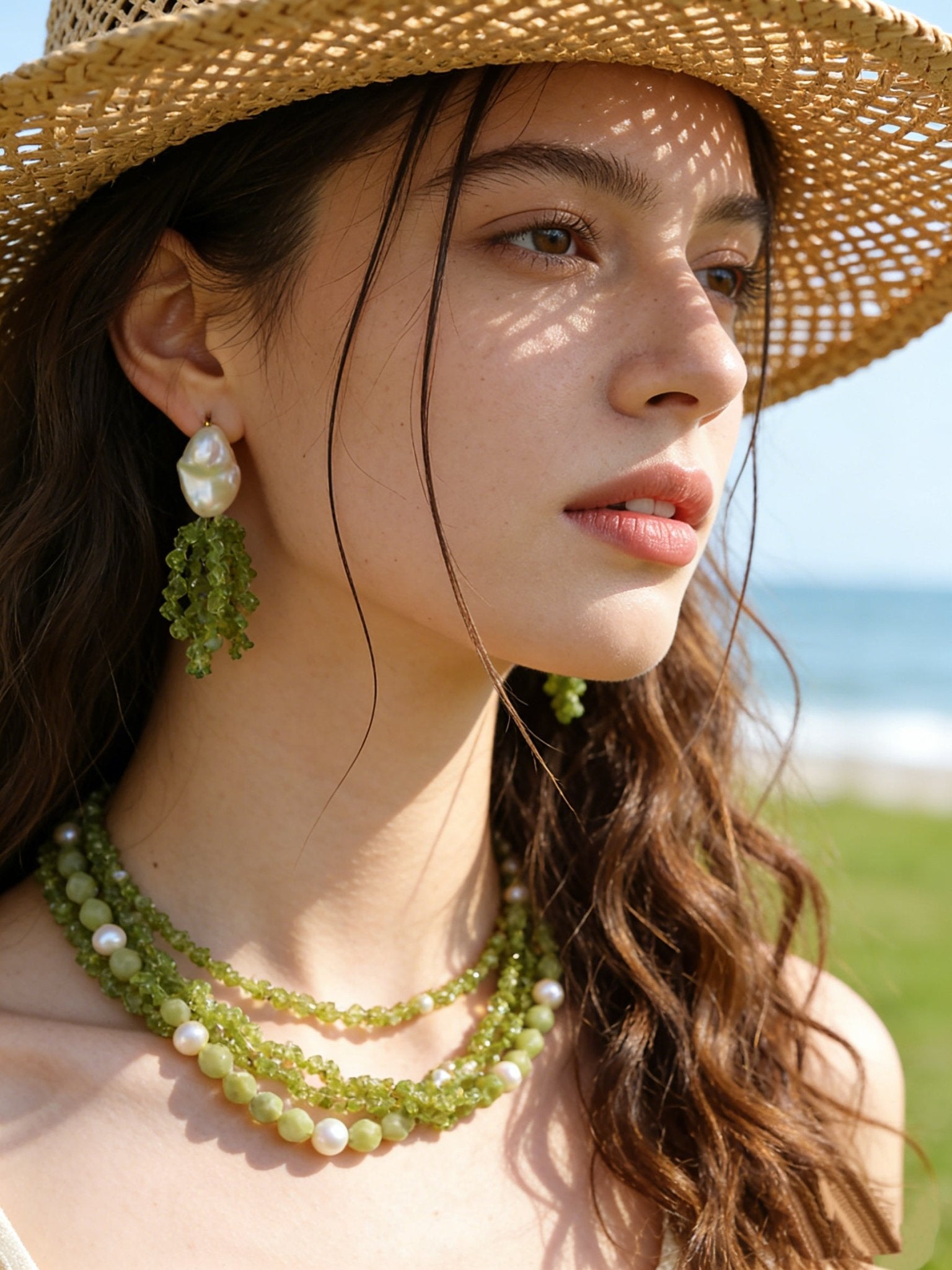 Dangle Peridot & Baroque Pearl Earrings - floysun