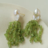 Dangle Peridot & Baroque Pearl Earrings - floysun