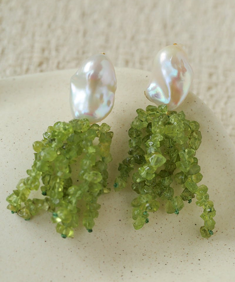 Dangle Peridot & Baroque Pearl Earrings - floysun