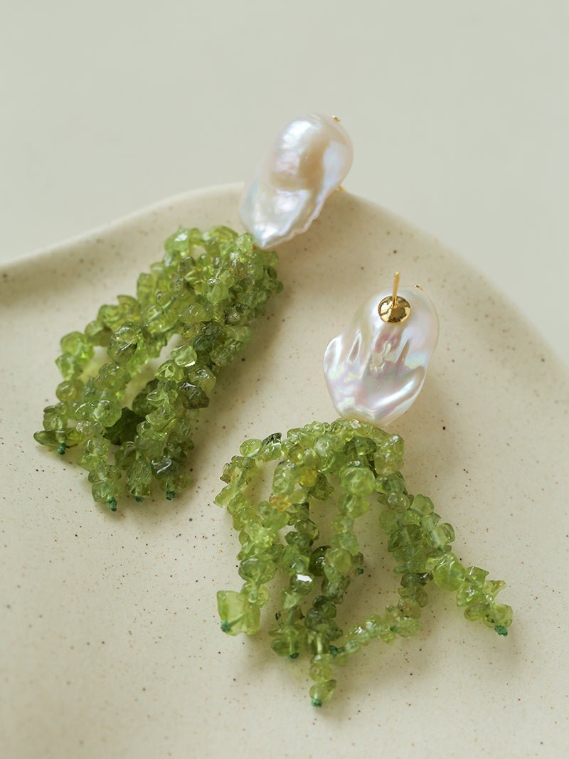 Dangle Peridot & Baroque Pearl Earrings - floysun