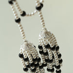 Dark Elegance Pearl & Onyx Double Tassel Necklace - floysun