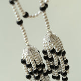 Dark Elegance Pearl & Onyx Double Tassel Necklace - floysun