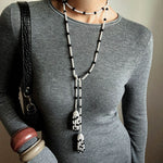 Dark Elegance Pearl & Onyx Double Tassel Necklace - floysun