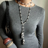 Dark Elegance Pearl & Onyx Double Tassel Necklace - floysun