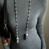 Dark Elegance Pearl & Onyx Double Tassel Necklace - floysun