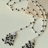 Dark Elegance Pearl & Onyx Double Tassel Necklace - floysun