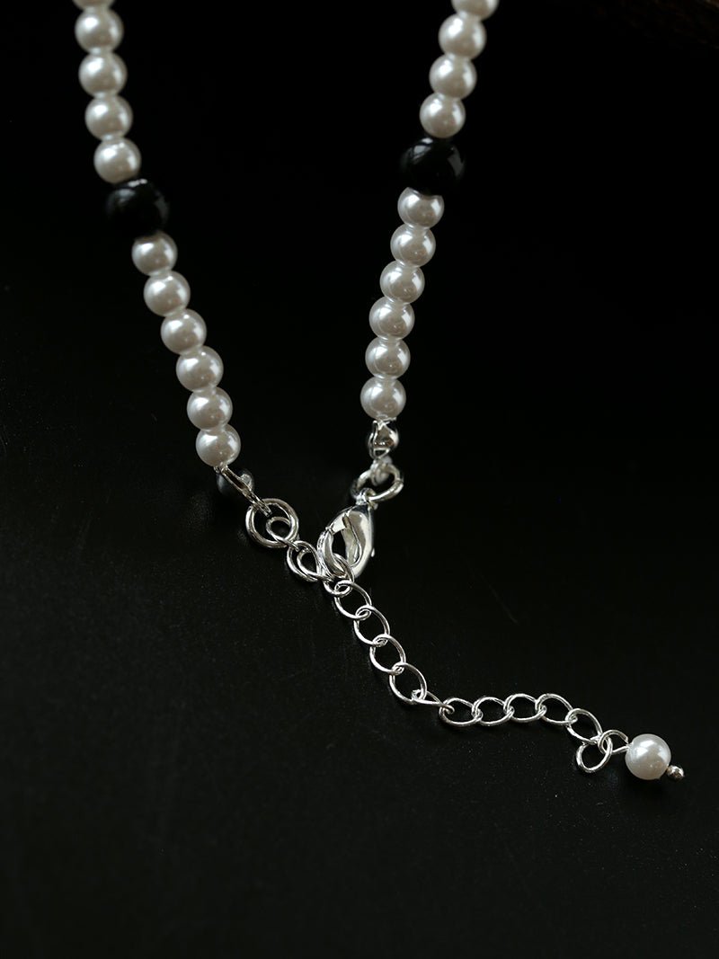 Dark Elegance Pearl & Onyx Single Tassel Necklace - floysun