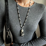 Dark Elegance Pearl & Onyx Single Tassel Necklace - floysun