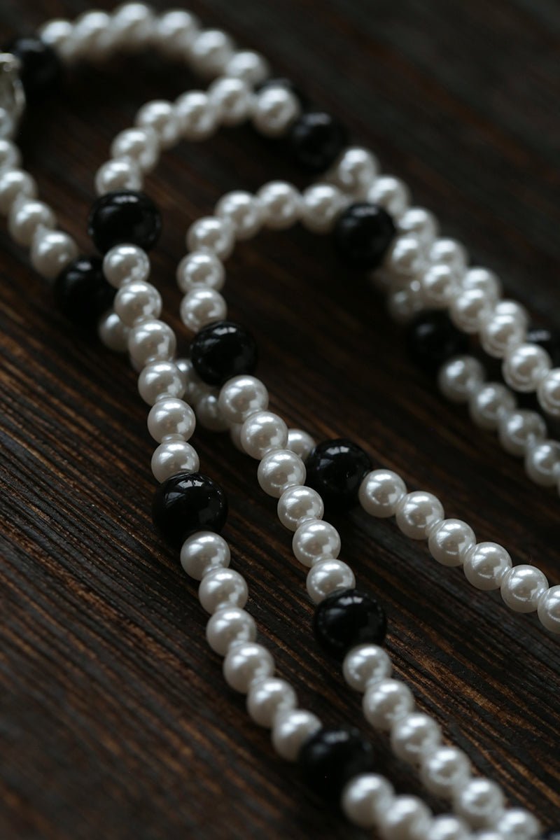 Dark Elegance Pearl & Onyx Single Tassel Necklace - floysun