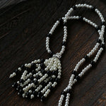 Dark Elegance Pearl & Onyx Single Tassel Necklace - floysun