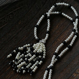Dark Elegance Pearl & Onyx Single Tassel Necklace - floysun