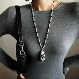 Dark Elegance Pearl & Onyx Single Tassel Necklace - floysun