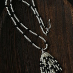 Dark Elegance Pearl & Onyx Single Tassel Necklace - floysun