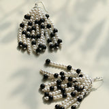 Dark Elegance Pearl & Onyx Tassel Earrings - floysun