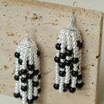 Dark Elegance Pearl & Onyx Tassel Earrings - floysun