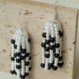 Dark Elegance Pearl & Onyx Tassel Earrings - floysun