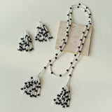 Dark Elegance Pearl & Onyx Tassel Earrings - floysun