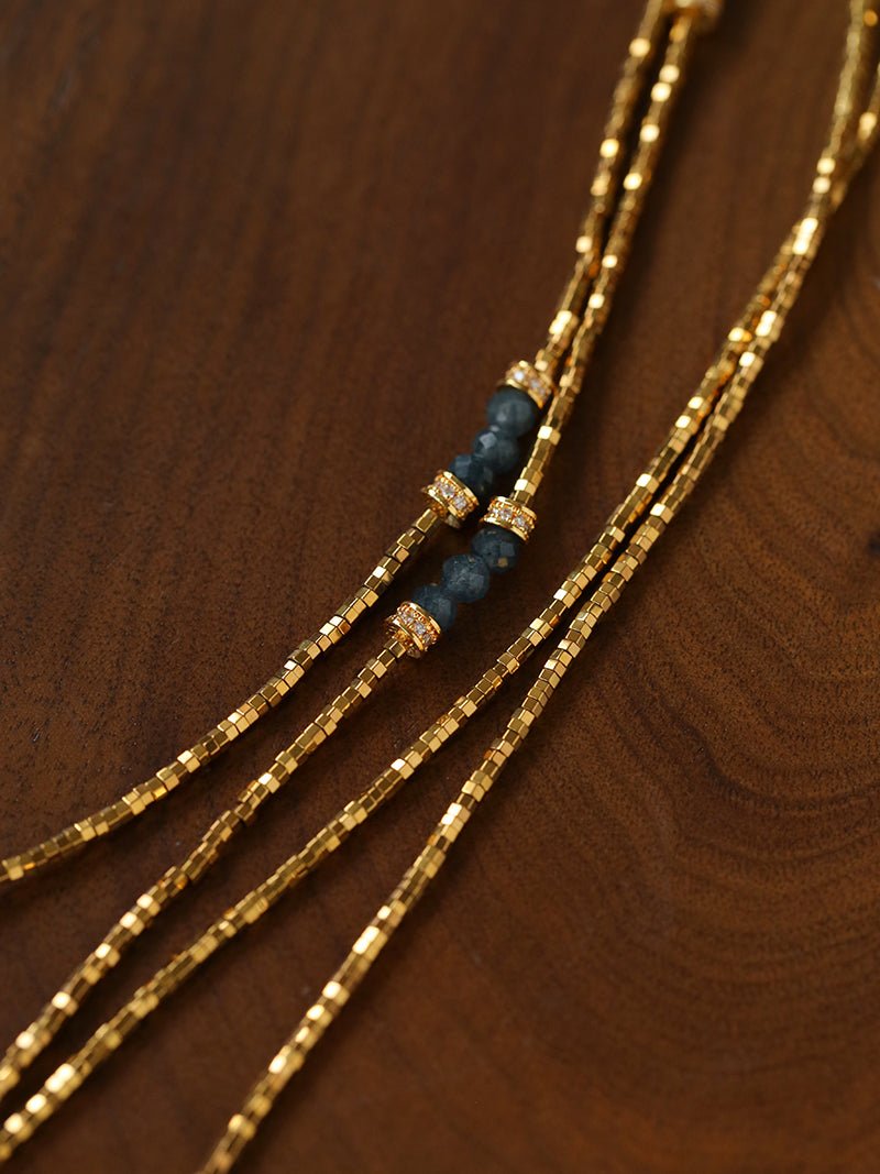 Dark Natural Stone & Gold Beaded Long Necklace - floysun