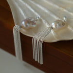 Dazzling Baroque Silver Chain Tassel Drop Earrings - floysun