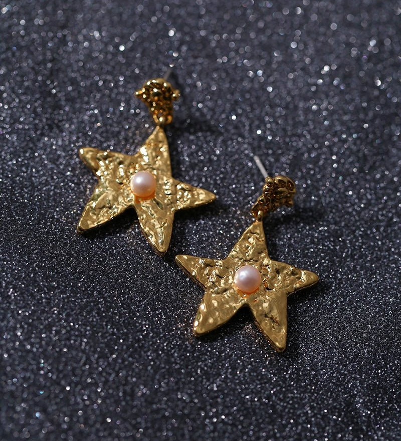 Dazzling Stars Pentagram Planet Element Earrings Gold - floysun